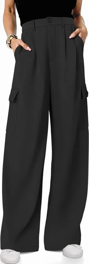 UEU Womens High Waisted Wide Leg Cargo Pants Baggy Dress Pants Business Casual Work Trousers with 4 Pockets 2025 Trendy