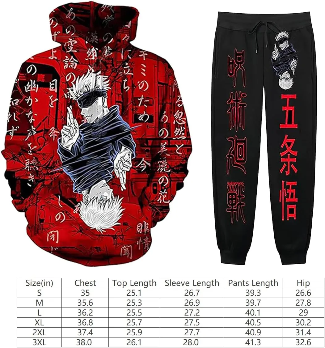 Unisex Anime Hoodie And Sweatpants JJK Cosplay Pullover Men Novelty 3D Printed Hooded Sweatshirt Tracksuit Suit