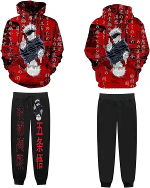 Unisex Anime Hoodie And Sweatpants JJK Cosplay Pullover Men Novelty 3D Printed Hooded Sweatshirt Tracksuit Suit