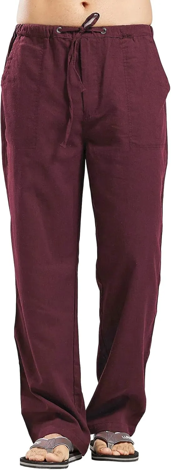 utcoco Qiuse Men's Casual Loose Fit Straight-Legs Stretchy Waist Beach Pants
