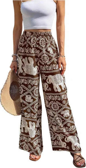 Verdusa Women's Boho Tribal Pants Wide Leg High Waist Long Trousers