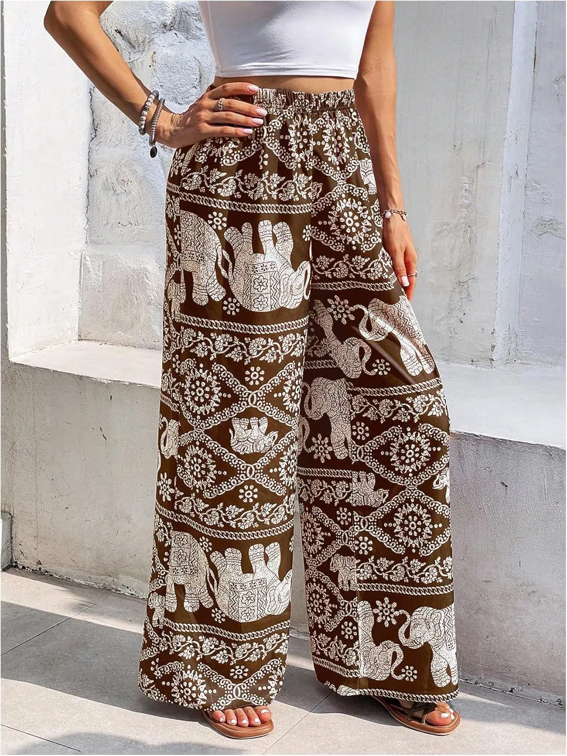 Verdusa Women's Boho Tribal Pants Wide Leg High Waist Long Trousers