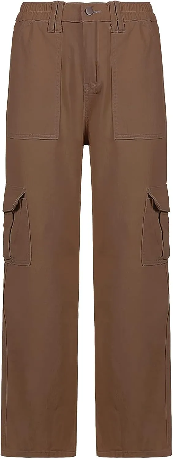 Viatabuna Women's High Waist Straight Leg Y2K Streetwear Cargo Pants Baggy Boyfriend Jeans with Pocket