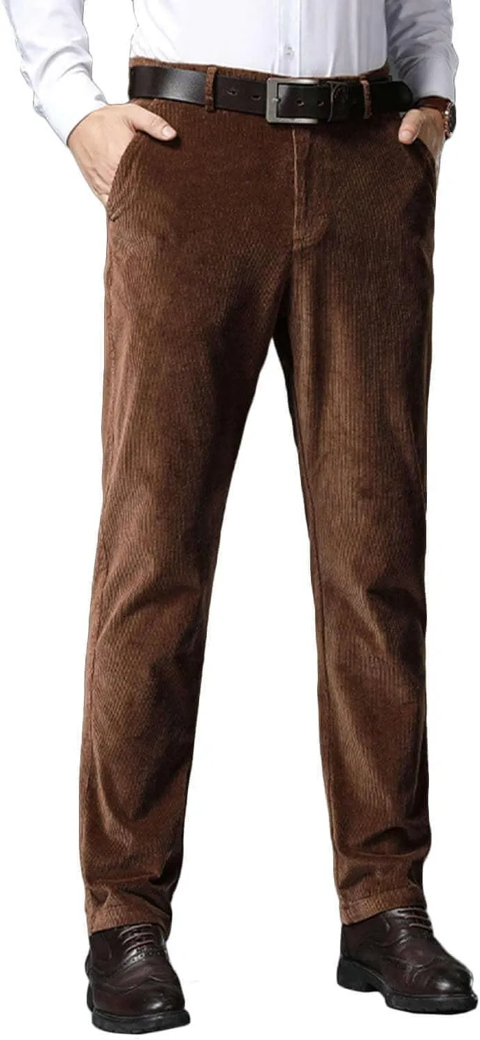 Wemaliyzd Men Casual Corduroy Work Cargo Pants Elastic Waist Suit Trousers