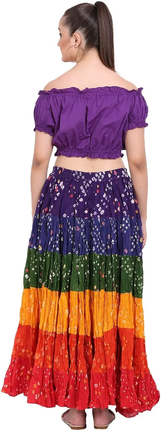 Wevez Womens 25 Yard Polka Dot Pleated Belly Dance Jaipur Leopard Print Skirt