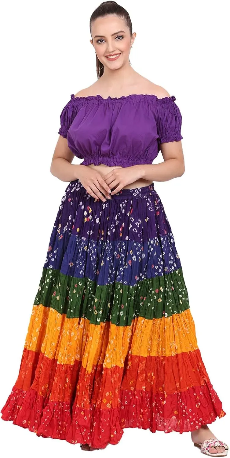 Wevez Womens 25 Yard Polka Dot Pleated Belly Dance Jaipur Leopard Print Skirt