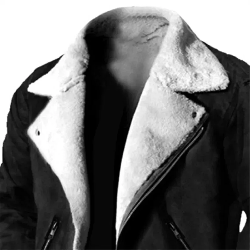 WIAOFELLAS  -  Winter Men's Fleece Jacket Casual Solid Thick Warm Loose Outwear Streetwear Male Turn Down Collar Zippers Coats Outdoor Jacket