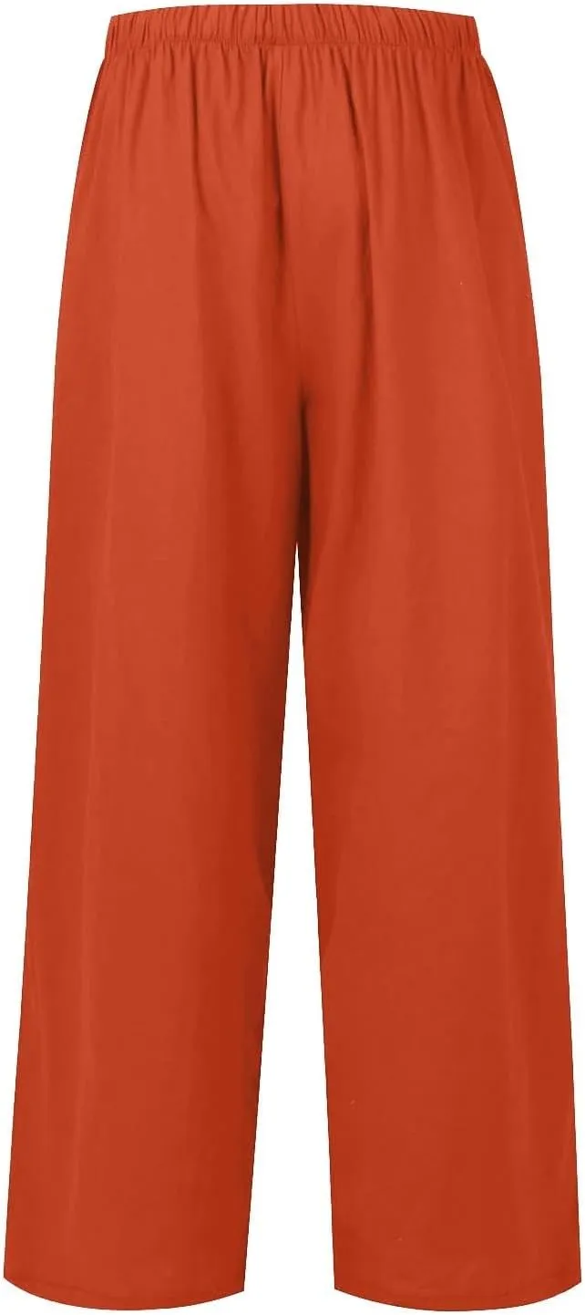 Wide Leg Linen Pants for Women Summer Flowy High Waisted Linen Pants Linen Beach Pants Palazzo Trousers with Pockets
