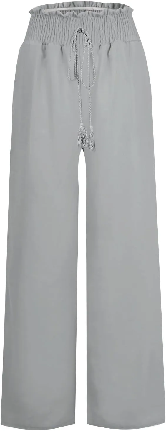 Wide Leg Pants for Women 2025 Summer Fashion Lightweight Cotton Linen Pants High Waisted Casual Trousers with Pockets