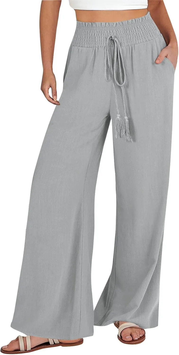 Wide Leg Pants for Women 2025 Summer Fashion Lightweight Cotton Linen Pants High Waisted Casual Trousers with Pockets