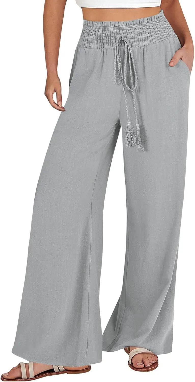 Wide Leg Pants for Women 2025 Summer Fashion Lightweight Cotton Linen Pants High Waisted Casual Trousers with Pockets