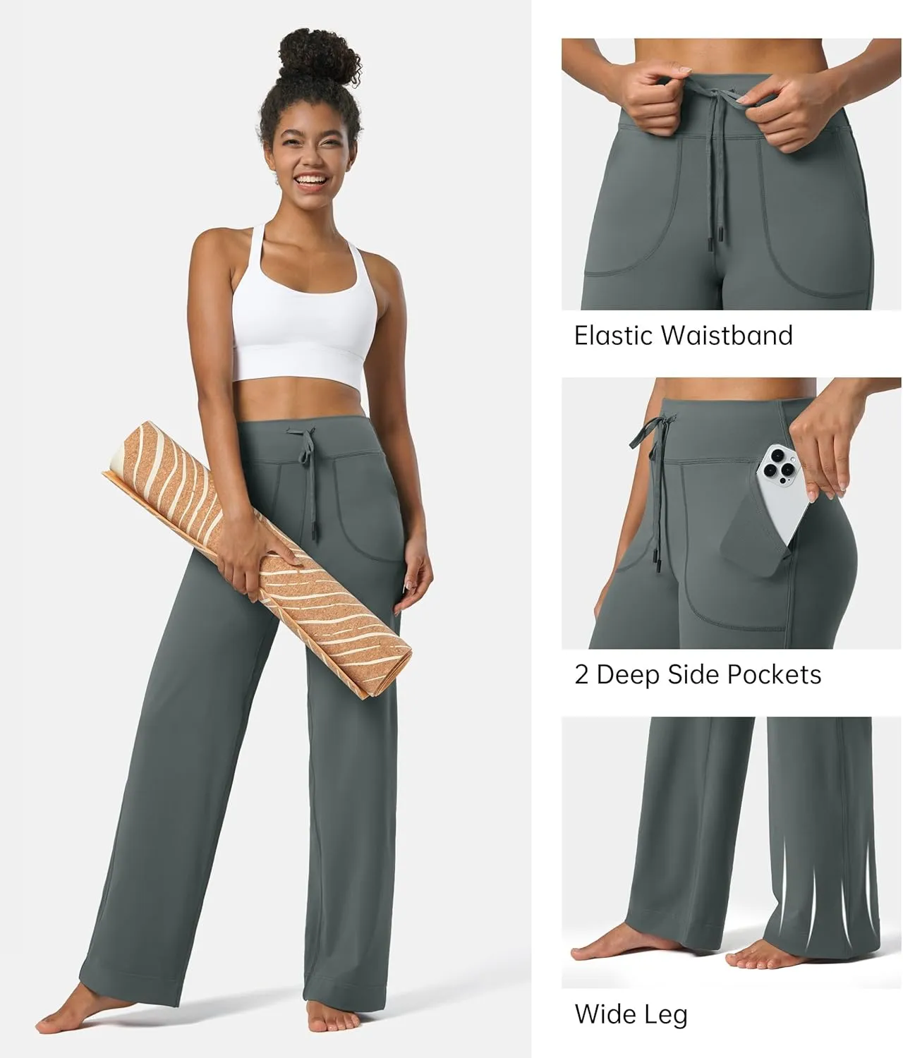 Willit Women's Wide Leg Pants Yoga Pants with Pockets High Waist Stretch Casual Lounge Comfy Pants 29" 31"