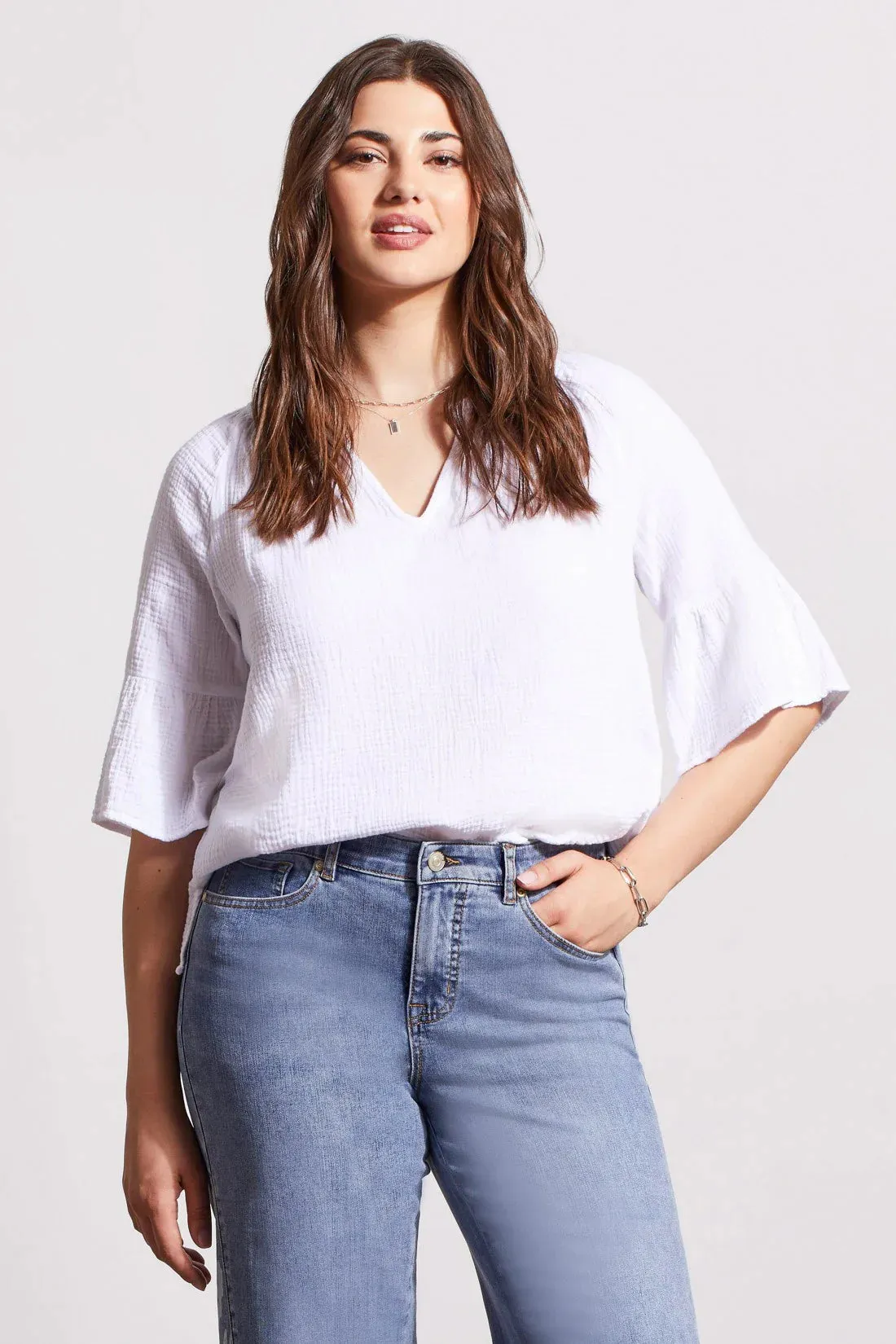 Winslet White Cotton Gauze Raglan Sleeve Top - TRIBAL 5349O-4555-0001
