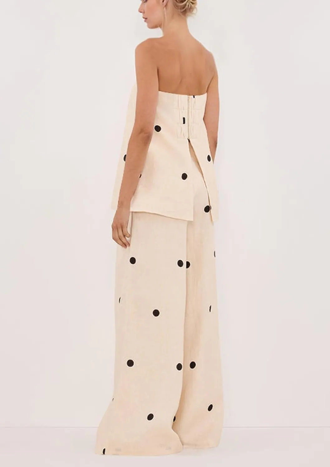 Women 2 Piece Outfits Polka Dot Summer Pants Set Strapless Tube Top High Elastic Waist Wide Leg Pants Lounge Sets