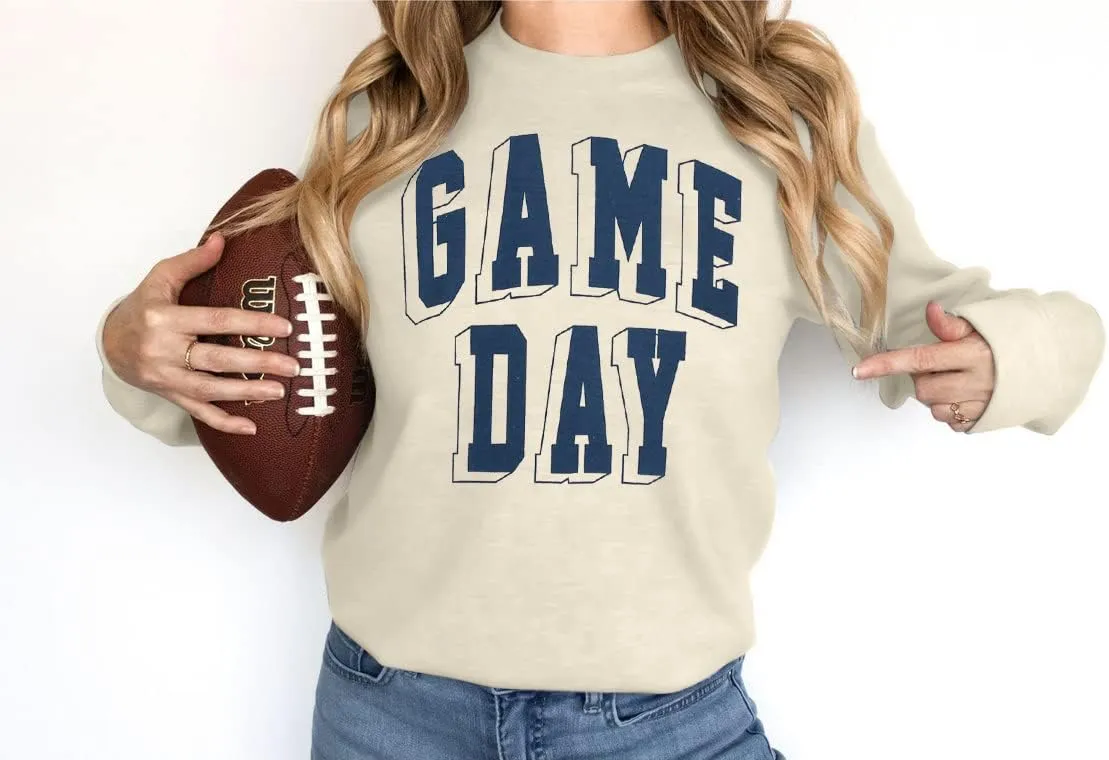 Women Game Day Sweatshirt Football Fan Game Day Shirt Letter Print Long Sleeve Casual Top