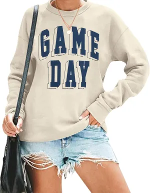 Women Game Day Sweatshirt Football Fan Game Day Shirt Letter Print Long Sleeve Casual Top