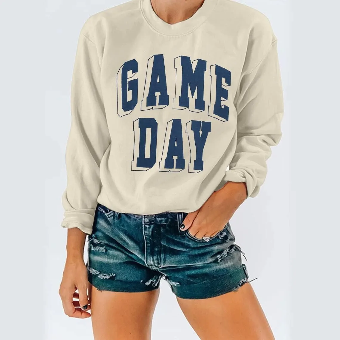 Women Game Day Sweatshirt Football Fan Game Day Shirt Letter Print Long Sleeve Casual Top