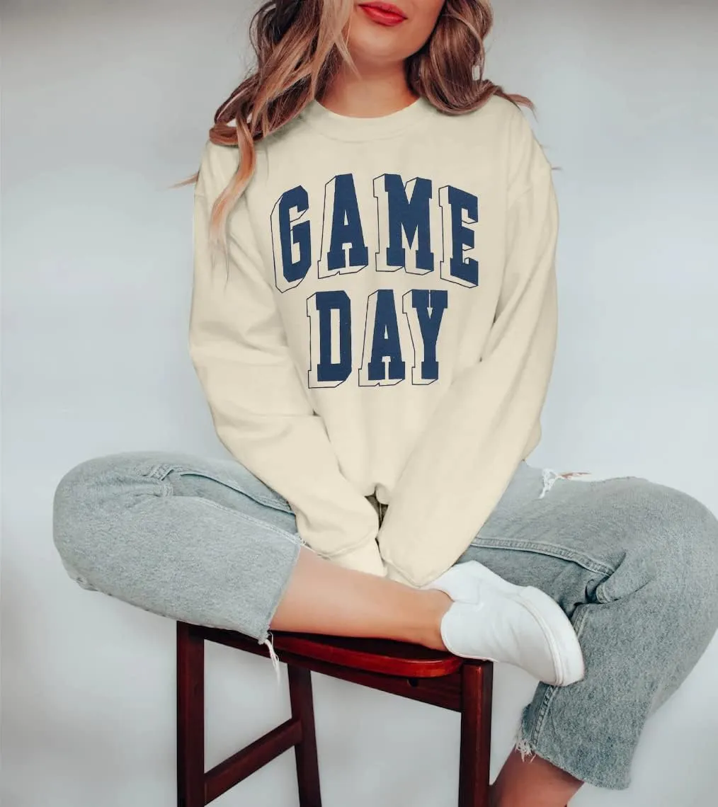 Women Game Day Sweatshirt Football Fan Game Day Shirt Letter Print Long Sleeve Casual Top