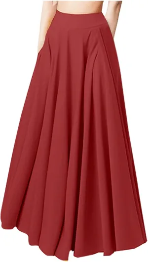 Women High Waist Maxi Skirt A Line Stretch Ankle Length Skirts Solid Color Plus Size Lightweight Summer Dress