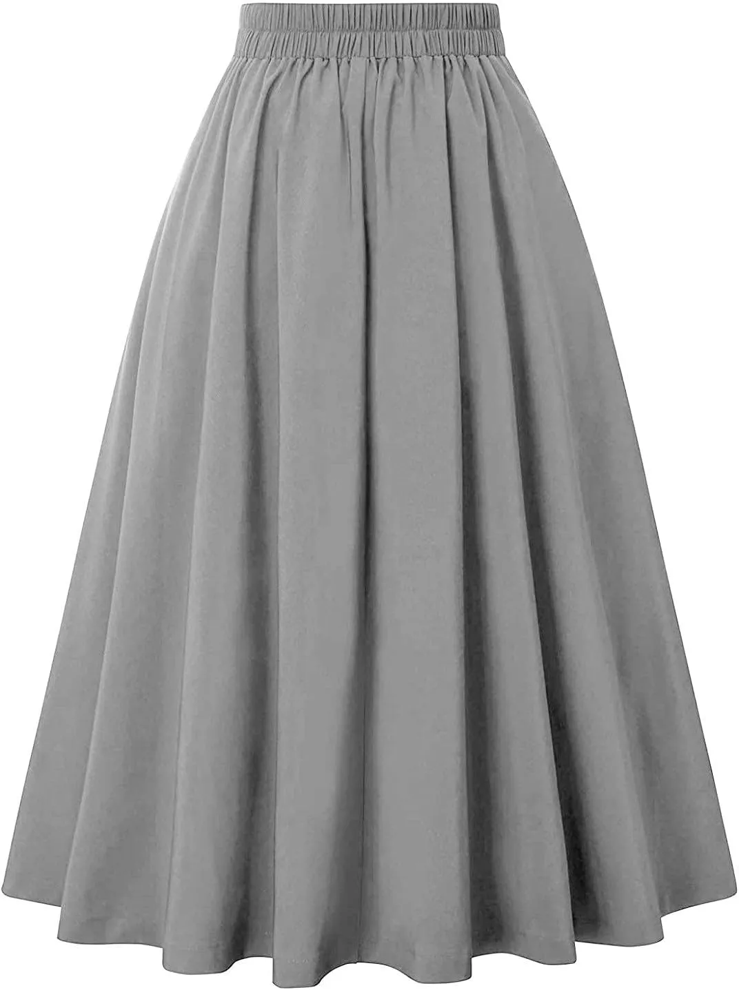 Women High Waisted Flared Skirt Pleated Midi Skirt A-Line Elastic Maxi Skirts Swing Business Work Vintage Flowy Skirt
