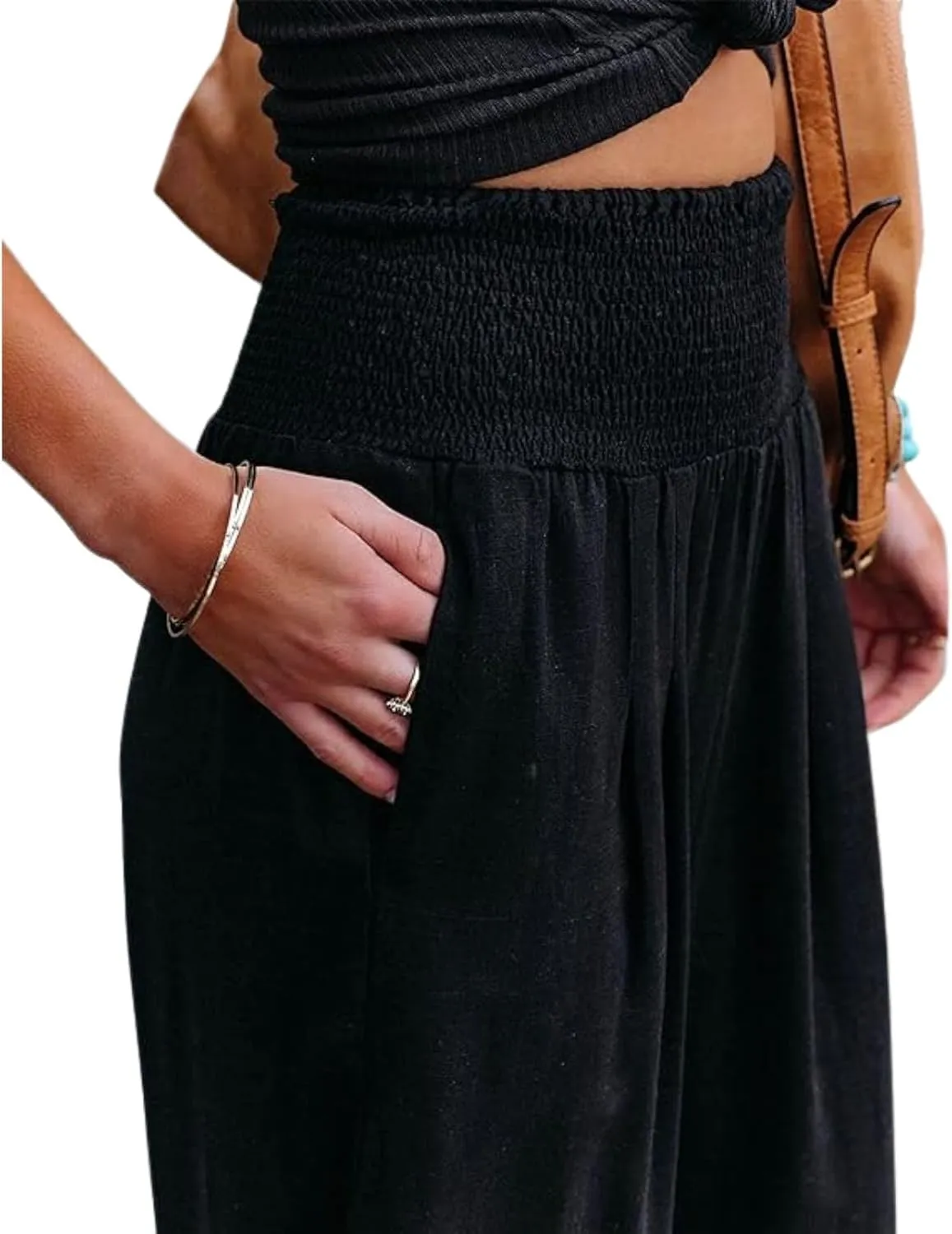 Women Linen Palazzo Pants Summer Boho Wide Leg High Waist Casual Lounge Pant 2024 Beach Travel Vacation Outfits