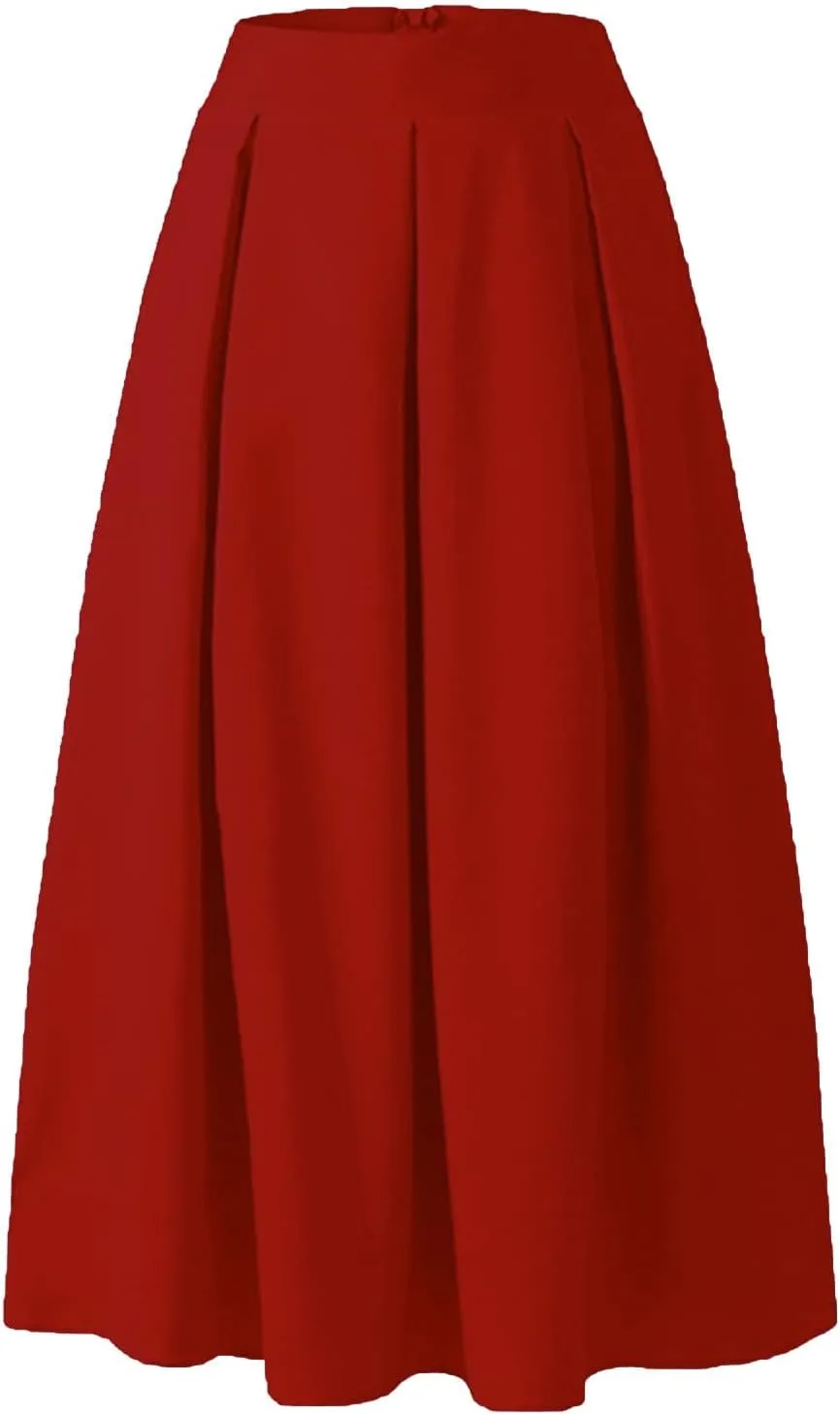 Women Midi Skirt Vintage Elastic High Waisted Pleated Skirt with Pockets A-Line Elegant Loose Business Work Midi Skirt