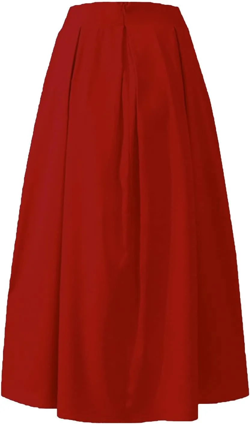 Women Midi Skirt Vintage Elastic High Waisted Pleated Skirt with Pockets A-Line Elegant Loose Business Work Midi Skirt