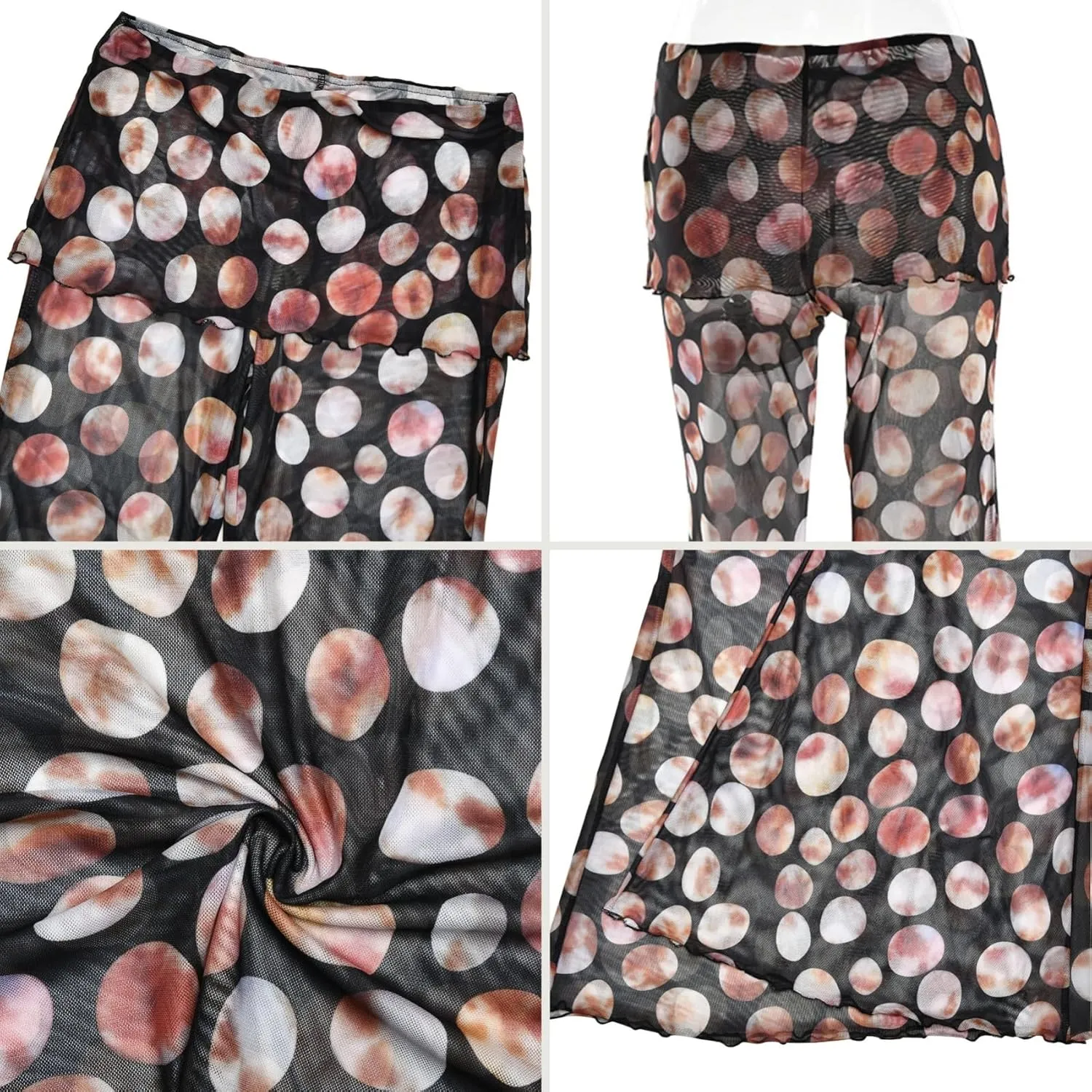 Women Rave Mesh Sheer Pants Flared Bell Bottom Pants for Dance Festival Clubwear