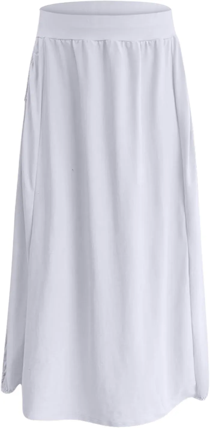 Women Summer Long Maxi Skirts Elastic High Waisted Ankle Length Boho Skirt 2025 Trendy Vacation Dress with Pockets