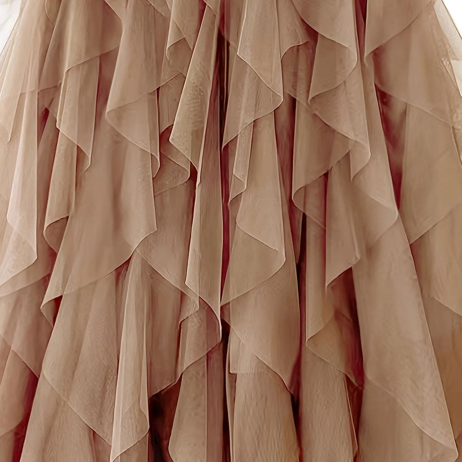 Women Tulle Midi Skirts High Waisted Fairy Party Skirt Puffy Ruffle Dress Asymmetrical Layered Hem Clothes