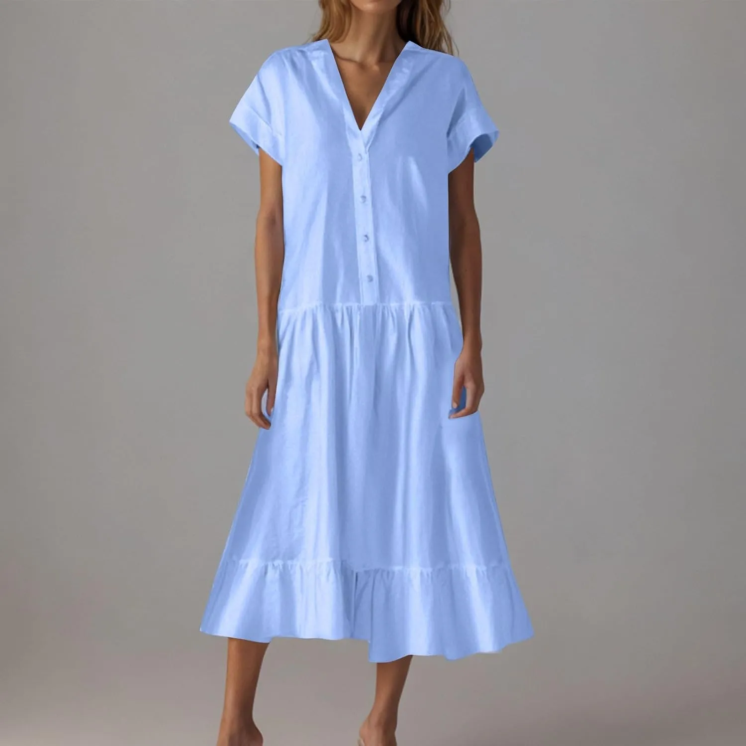 Womens 2025 Short Sleeve Crewneck Maxi Dresses Plus Size Loose Midi Dress Summer Beach Long Dress