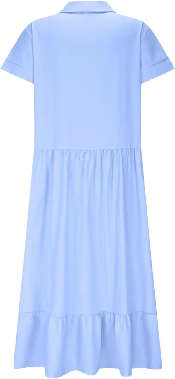 Womens 2025 Short Sleeve Crewneck Maxi Dresses Plus Size Loose Midi Dress Summer Beach Long Dress