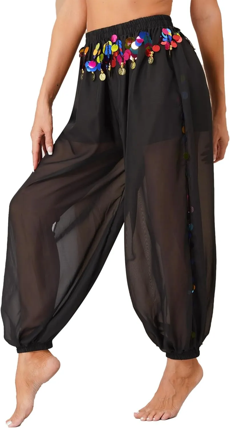 Women's 2Pcs Belly Dancer Costumes Crop Top Harem Pants with Built-in Shorts for Dress Up