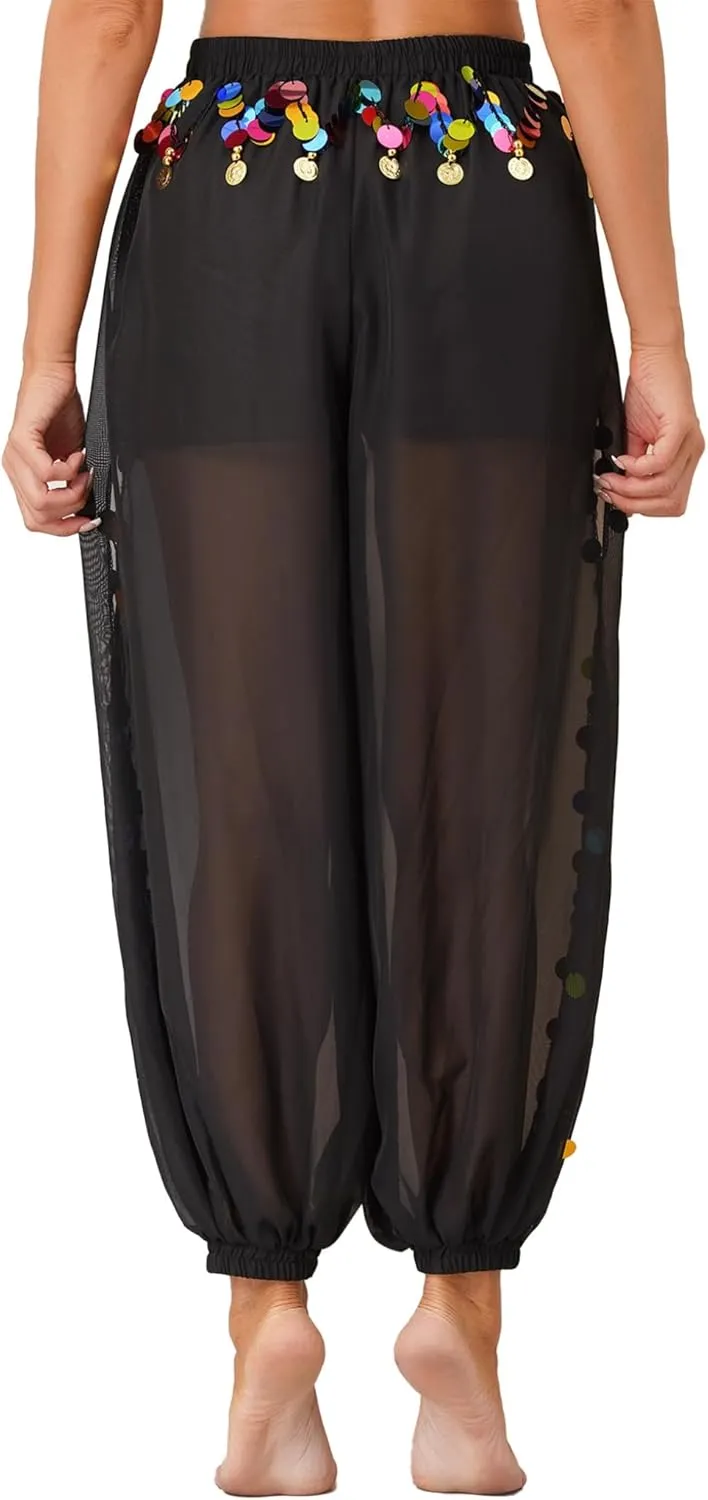 Women's 2Pcs Belly Dancer Costumes Crop Top Harem Pants with Built-in Shorts for Dress Up