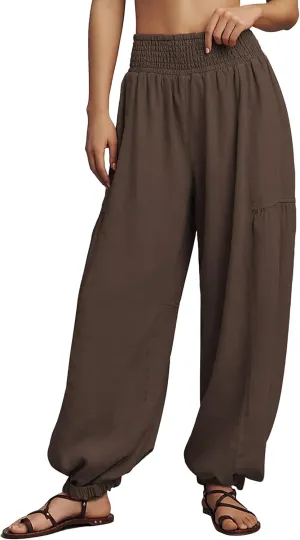 Womens Baggy Wide Leg Pants Casual Elastic Waist and Ankles Bohemian Palazzo Harem Pants with Pockets