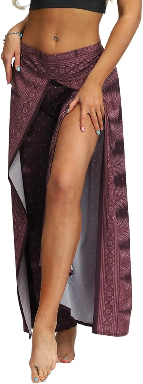 Women's Bohemian Yoga Pant Palazzo Slit Wide Leg High Waist Hippie Trousers Flowy Pants
