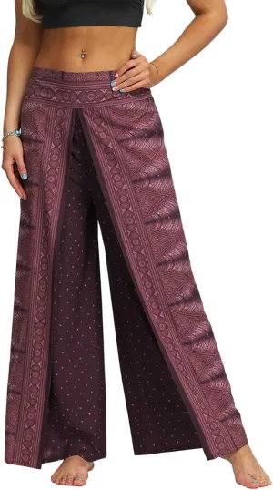 Women's Bohemian Yoga Pant Palazzo Slit Wide Leg High Waist Hippie Trousers Flowy Pants