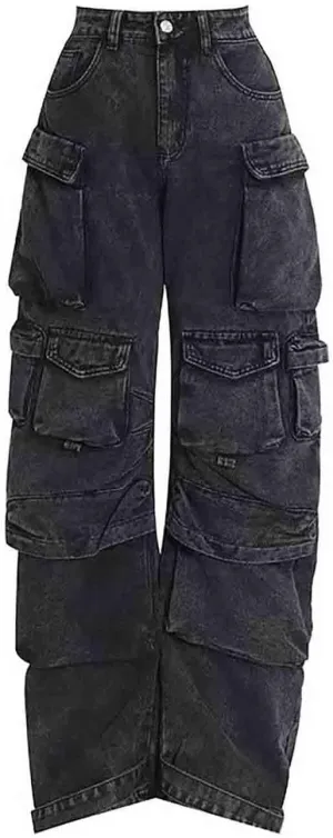 Women's Cargo Pants Y2K Clothing Multi-Pocket Relaxed Fit Jeans Grunge Clothes Alt Emo Hip Streetwear