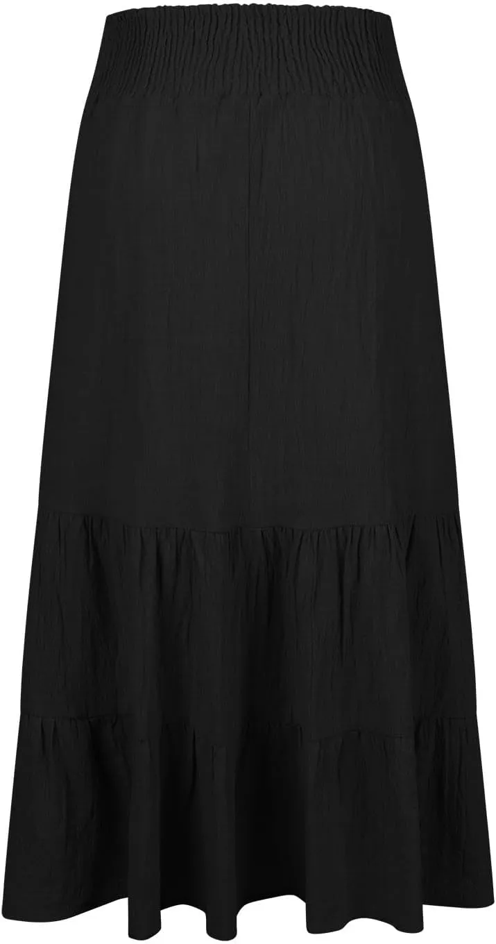 Women's Casual Boho Ankle Length Skirt Flowy High Waisted Tiered Ruched Maxi Skirts 2025 Trendy Summer Beach Dress