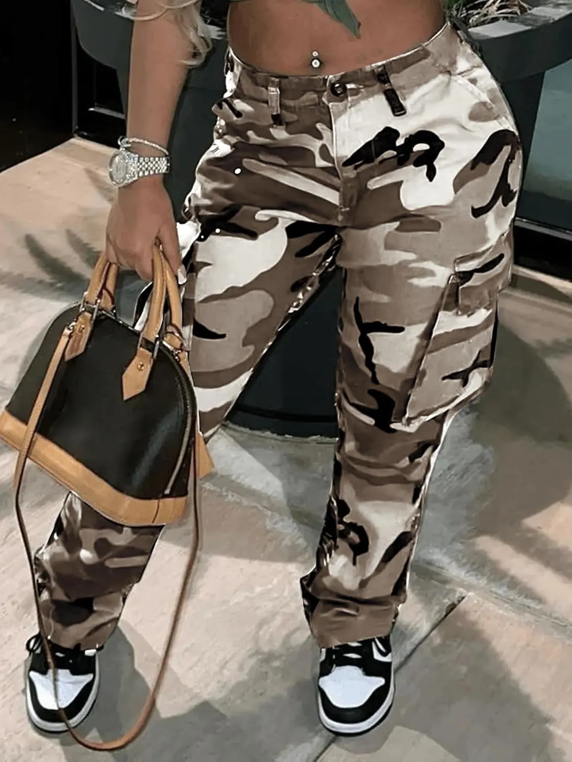 Womens Casual Camouflage Camo Cargo Long Pants with Pockets