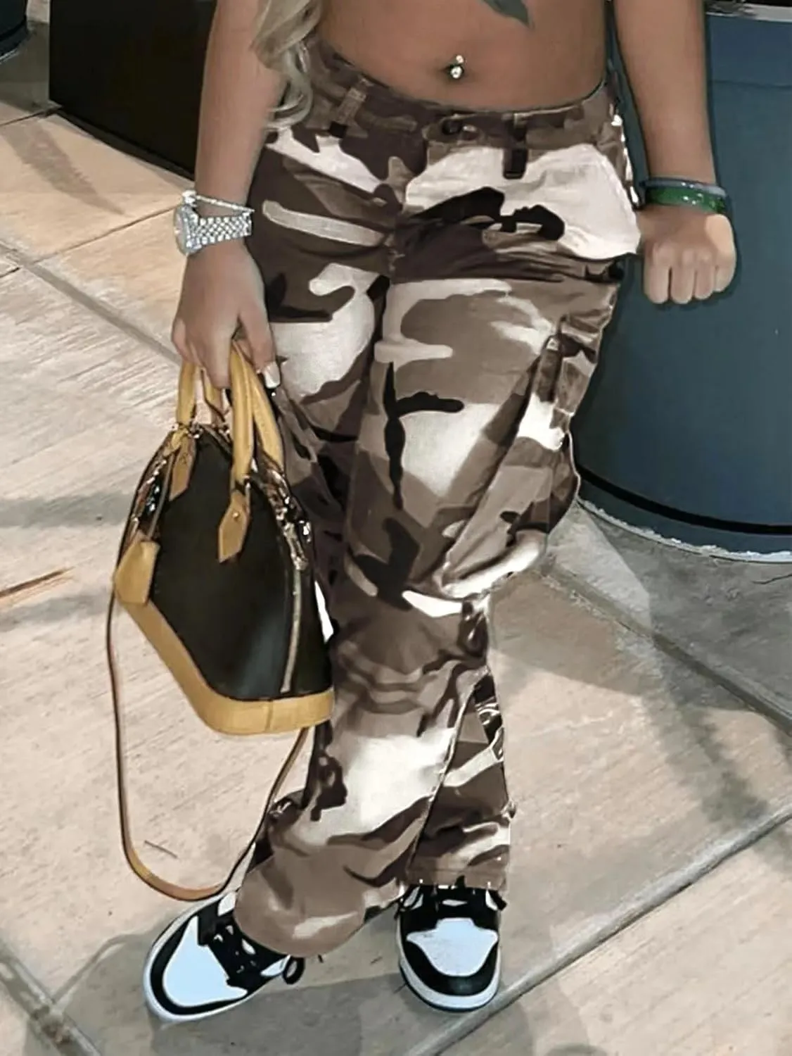 Womens Casual Camouflage Camo Cargo Long Pants with Pockets