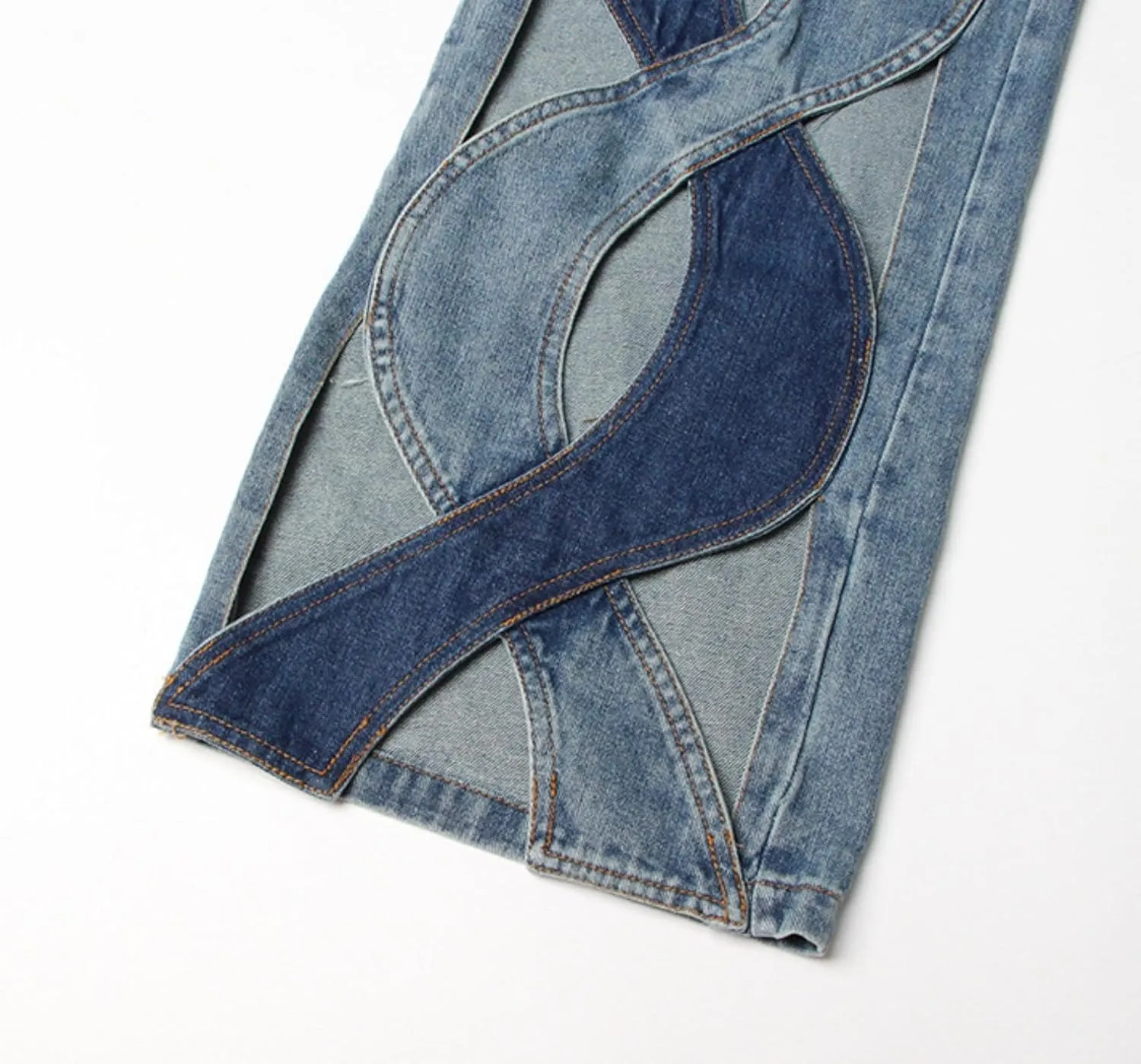 Womens Casual Straight Leg High Rise Cutout Metal Buttoned Jeans Denim Pants Streetwear