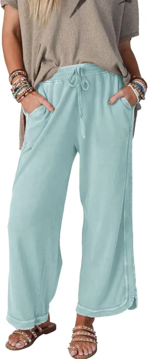 Womens Casual Wide Leg Sweatpants High Waisted Drawstring Palazzo Pants Summer Loose Lounge Pants with Pockets