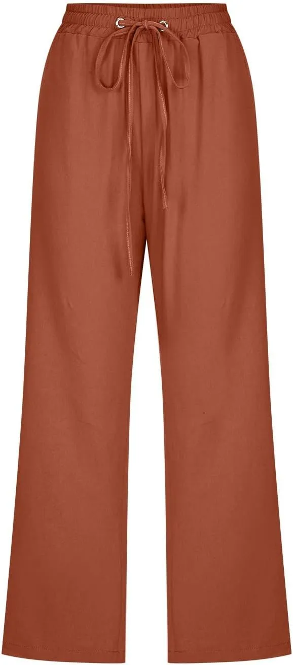 Women's Cotton Linen Summer Fashion Pant Trousers Low Waist Baggy Stretchy Loose Fit Pant Trousers Business Work