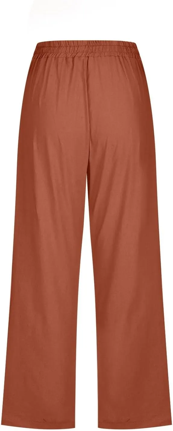 Women's Cotton Linen Summer Fashion Pant Trousers Low Waist Baggy Stretchy Loose Fit Pant Trousers Business Work
