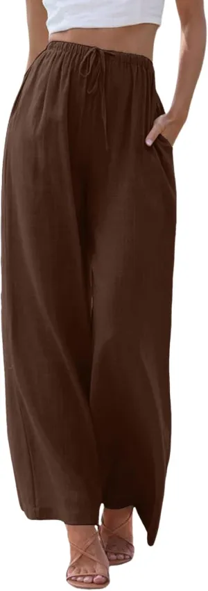 Women's Elastic Beach Linen Blend Linen Capris High Waisted Summer Elastic Waist Loose Fitting with Pockets Casual