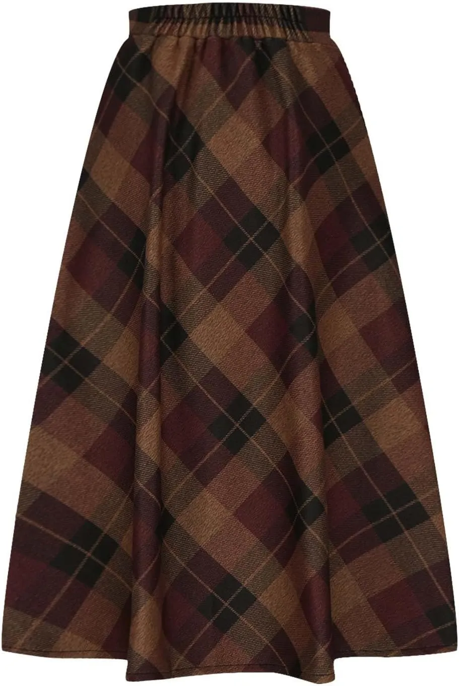 Women's High Waist Plaid A Line Skirts Vintage Elastic Pleated Plus Size Skirt Retro Elegant Business Dress
