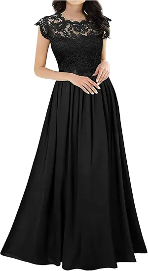 Womens Lace Long Dress Bridesmaid Evening Gown Women's Clothing Chiffon Dress Stitching Bridesmaids Evening Gowns Ladies