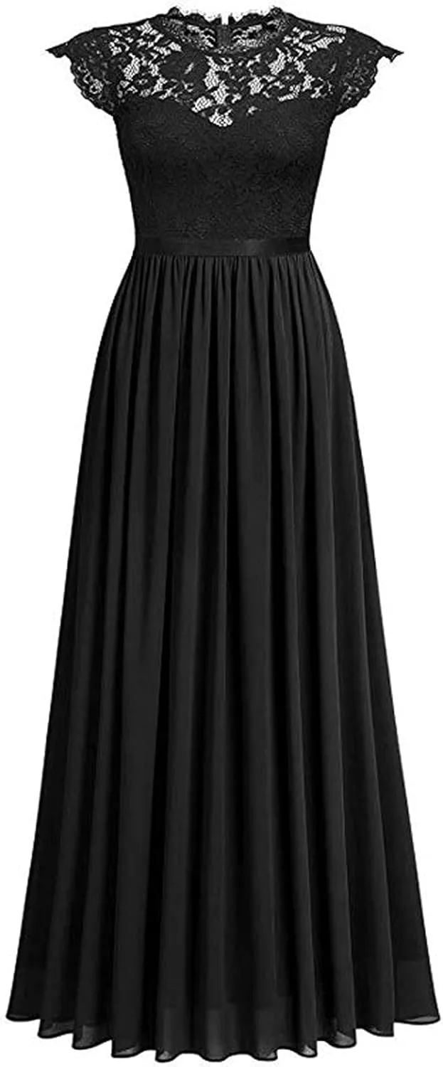Womens Lace Long Dress Bridesmaid Evening Gown Women's Clothing Chiffon Dress Stitching Bridesmaids Evening Gowns Ladies