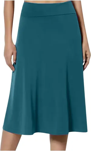 Women's Lightweight A Line Business Skirts High Waisted Comfy Flared Knee Length Skirt Stretch Work Dress